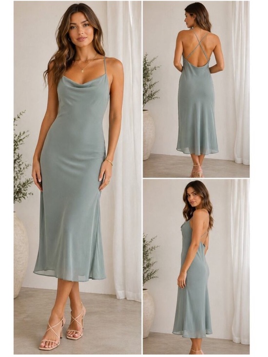 Show Me Your MuMu Dresses & Skirts - Show Me Your MuMu Verona Cowl Silver Sage Crisp Midi Slip Dress NWT $168